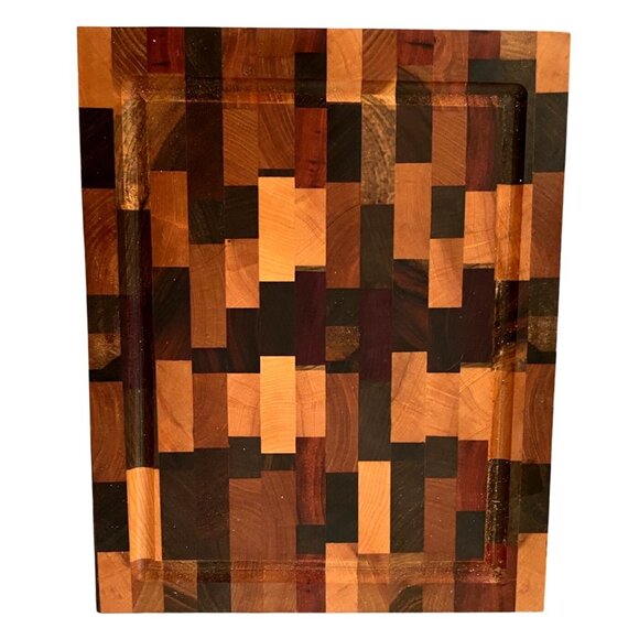 End grain  Cutting Board made from various hard woods, with juice grove and non - Picture 1 of 3